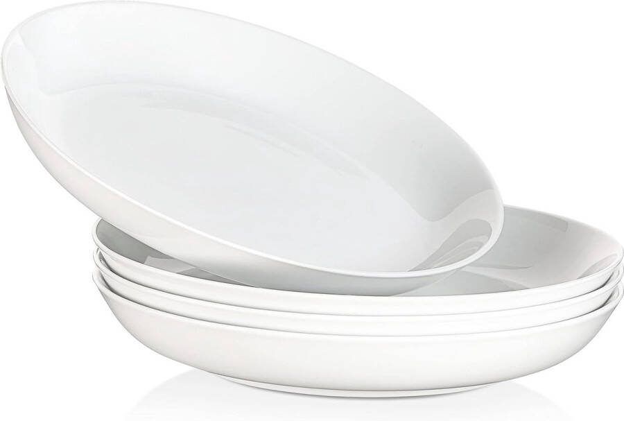 Malacasa Regular Dinerborden Pastabord 4 Stuks 26cm Doorsnee Wit Soepborden Salade keramiek Vaatwasserbestendig Magnetron Geschikt