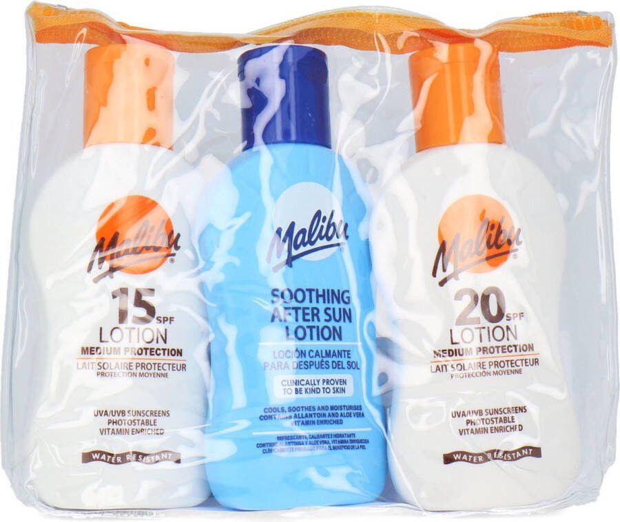 Malibu Travel Pack 3 x Zonnebrand Lotion SPF 15 SPF 20 Aftersun
