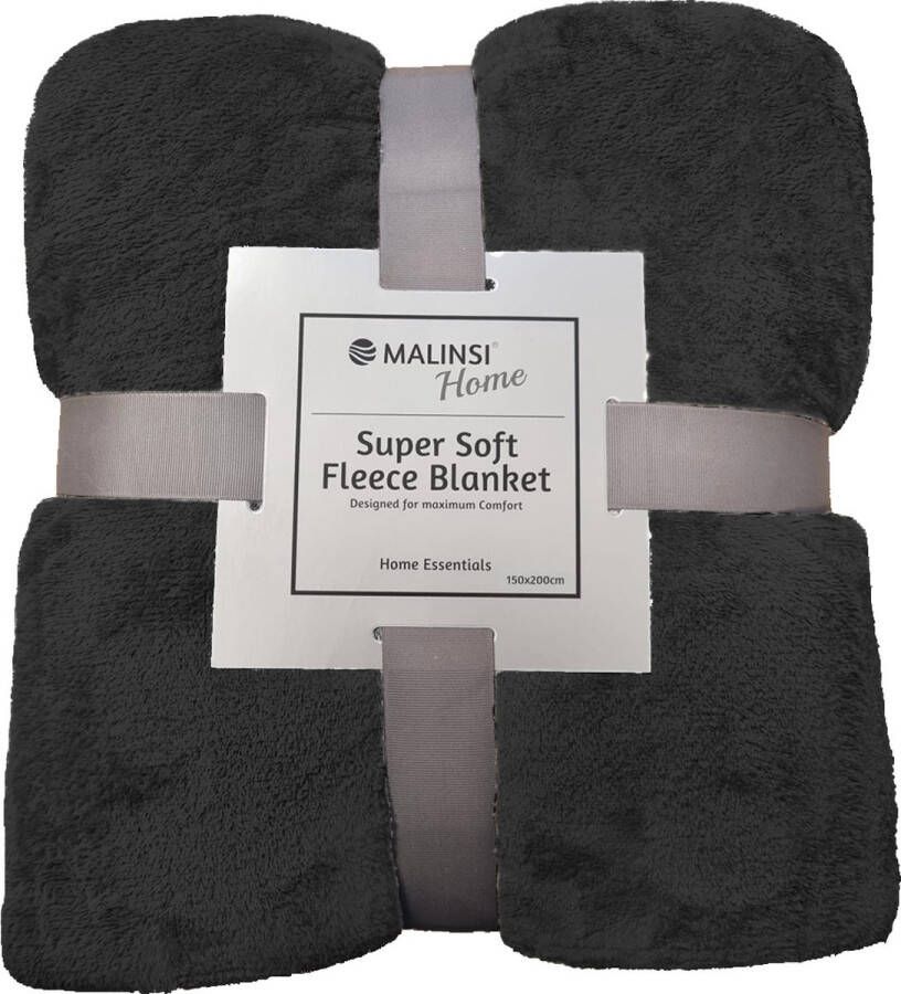 Malinsi Fleece Deken Zwart Dekentje Plaid 150 x 200 Fleecedeken Bankhoes Sprei Woondeken Bedsprei