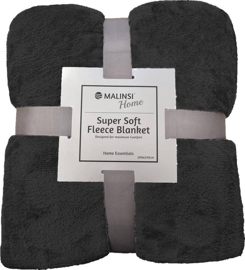 Malinsi Fleece Deken Zwart Dekentje Plaid 200 x 230 Fleecedeken bed geschikt voor 220x240 Bankhoes Sprei Woondeken Bedsprei