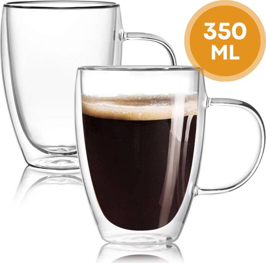 Malmoo Latte Macchiato Glazen 350mL 2 stuks Dubbelwanding Theeglazen Cappuccino glazen met Oor