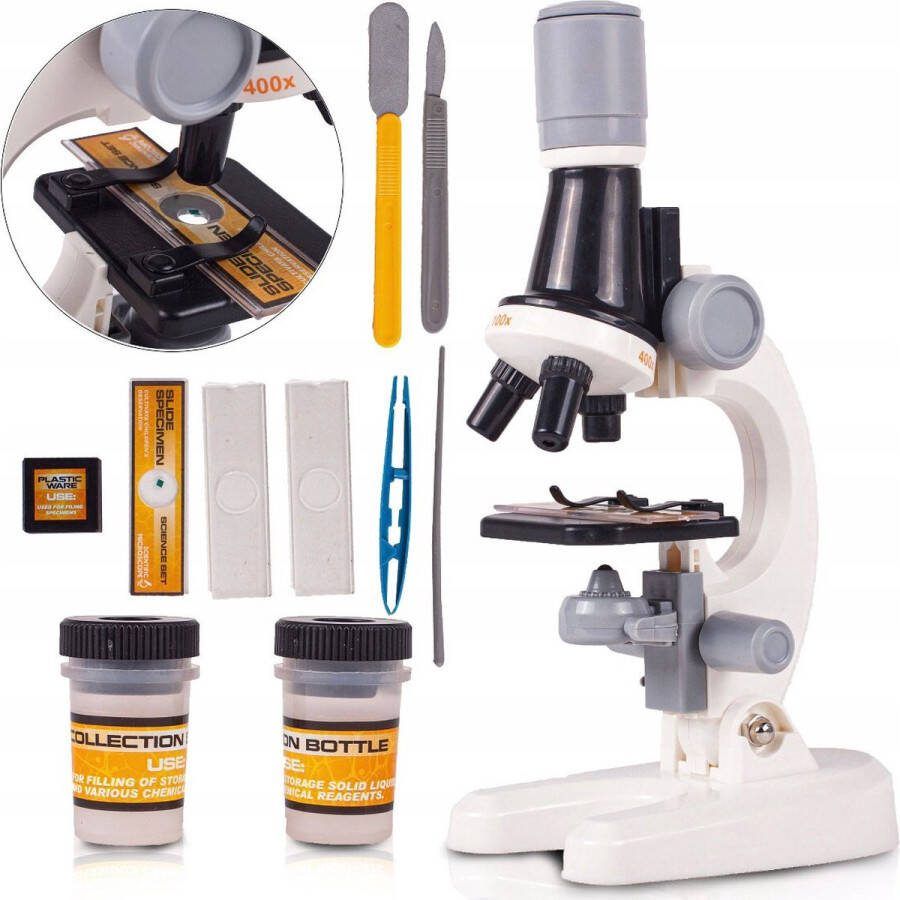 MalPlay Kinder Microscoop Junior Educatief Wetenschap Techniek Biologie Microscoop met LED Verlichting Speelgoed Wit