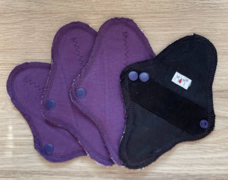 MaM ecofit wasbare katoenen inlegkruisjes set 4 stuks kleur aubergine paars biologische katoen en bamboe herbruikbaar en zero waste
