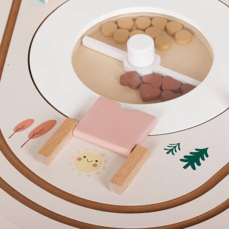 Mamabrum 10-in-1 houten educatieve tafel dierentafel voor kinderen 3+ motorische lus met kralen vormsorter rammelaar en spiegel vroeg onderwijsspeelgoed