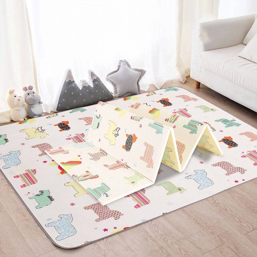 Mamabrum Baby Kruipmat Baby Tapijt Speelmat 200 X 180 X 1 0 Cm Niet-Giftige Vloermat Verdikte Vergrote Schuimmat Opvouwbaar Waterdicht Antislip Draagbaar Paarden En Alfabet