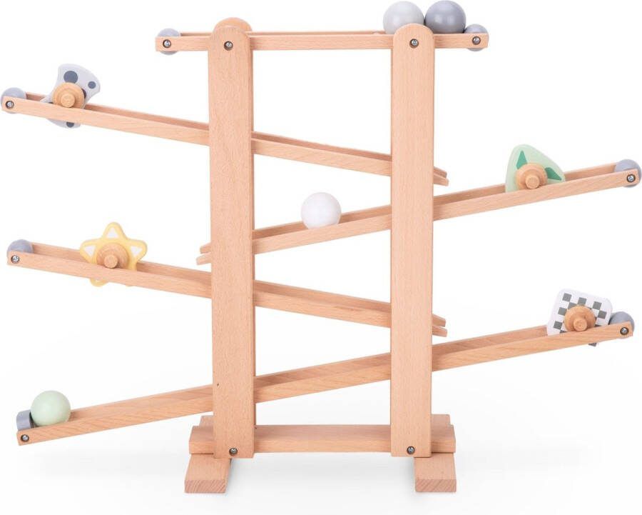 Mamabrum grote houten knikkerbaan glijbaan met roterende elementen houten ballen 4 roterende elementen houten racebaan autobaan houten knikkerbaan voor kinderen