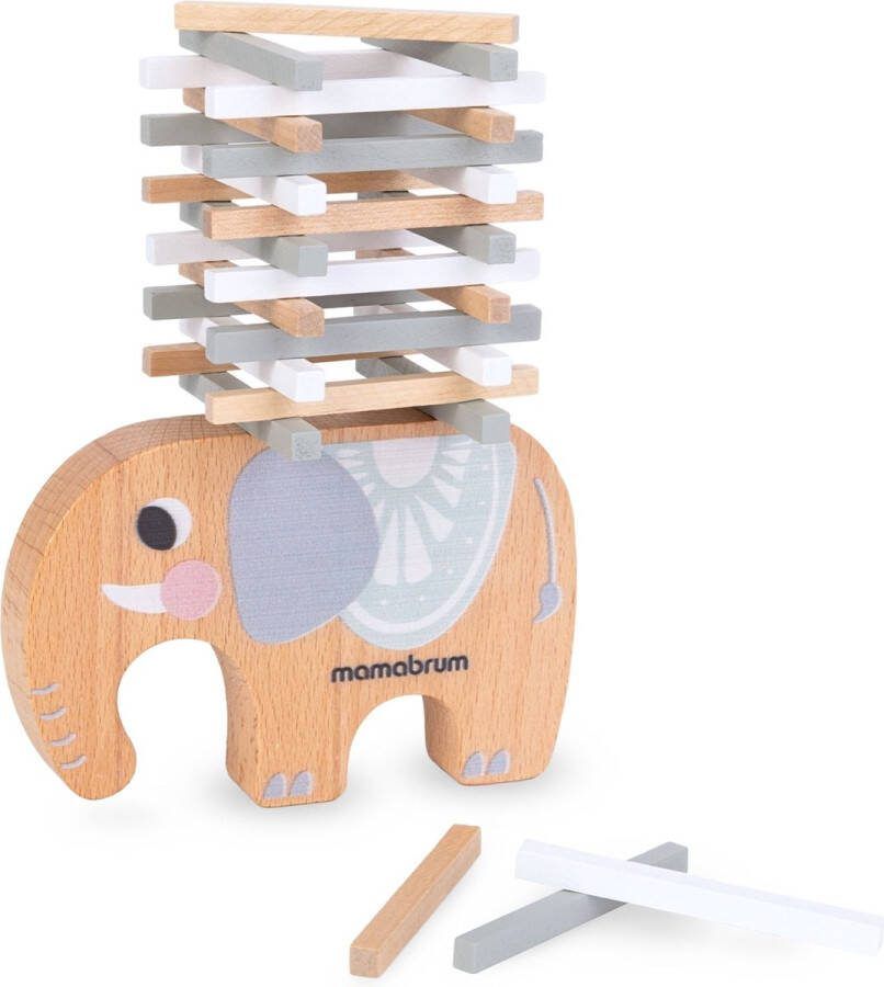 Mamabrum houten behendigheidsspel olifant houten olifant 40 houten stokken houten evenwichtsspel zonder scherpe randen voor kinderen vanaf 3 jaar