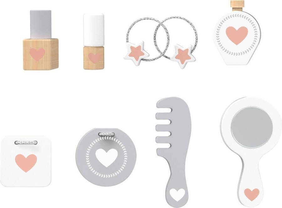 Mamabrum houten make-upset spiegel poeder nagellak lippenstift kam parfumpalet make-uptasje haarelastiekje voor kinderen kindermake-upset make-updoosje