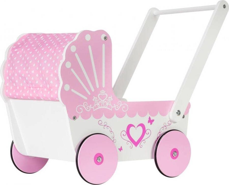 Mamabrum Houten Poppenwagen Loopwagen Duwer Poppenwagen Gondel Retro Stijl Wandelwagen Houten Duwer voor Meisjes Antislip Wielen Leren Lopen Roze