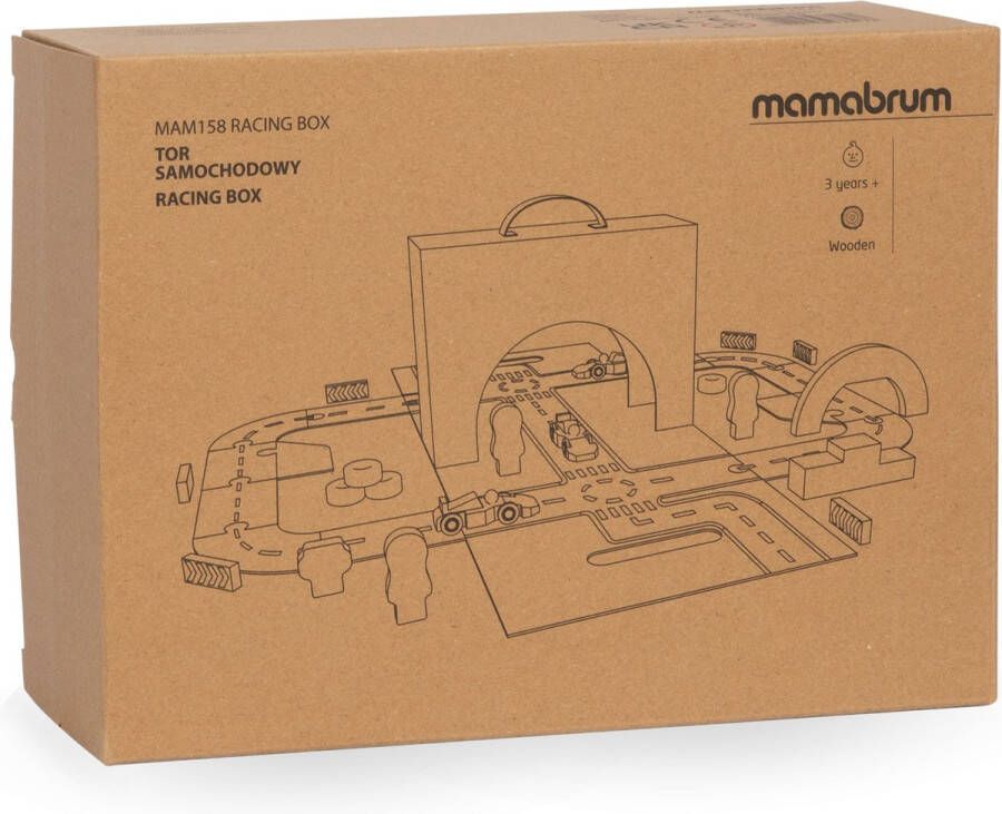 Mamabrum houten racebaan voor kinderen vanaf 3 jaar magnetische koffer met snelweg voertuigen en wegaccessoires opvouwbare racebaan voor kinderen met auto's in een set racebaanautospeelgoed