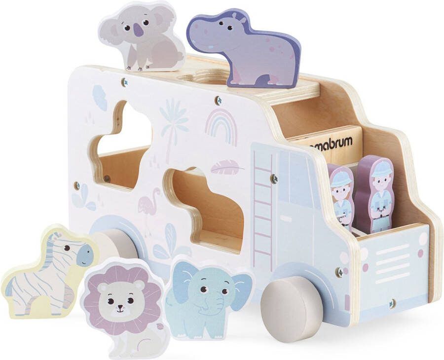 Mamabrum Houten Safari Truck Dierensorteerder Veel manieren van plezier Grappige Truck Houten Puzzel Houten Auto voor kinderen Montessori Houten Speelgoed