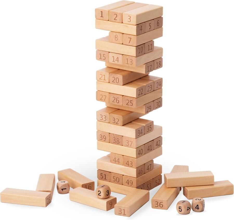 Mamabrum Houten arcadespel Toren Cijfers Houten Blokken Dobbelstenen Boeiend Ondersteunt het leren herkennen van cijfers en cijfers voor kinderen vanaf 3 jaar