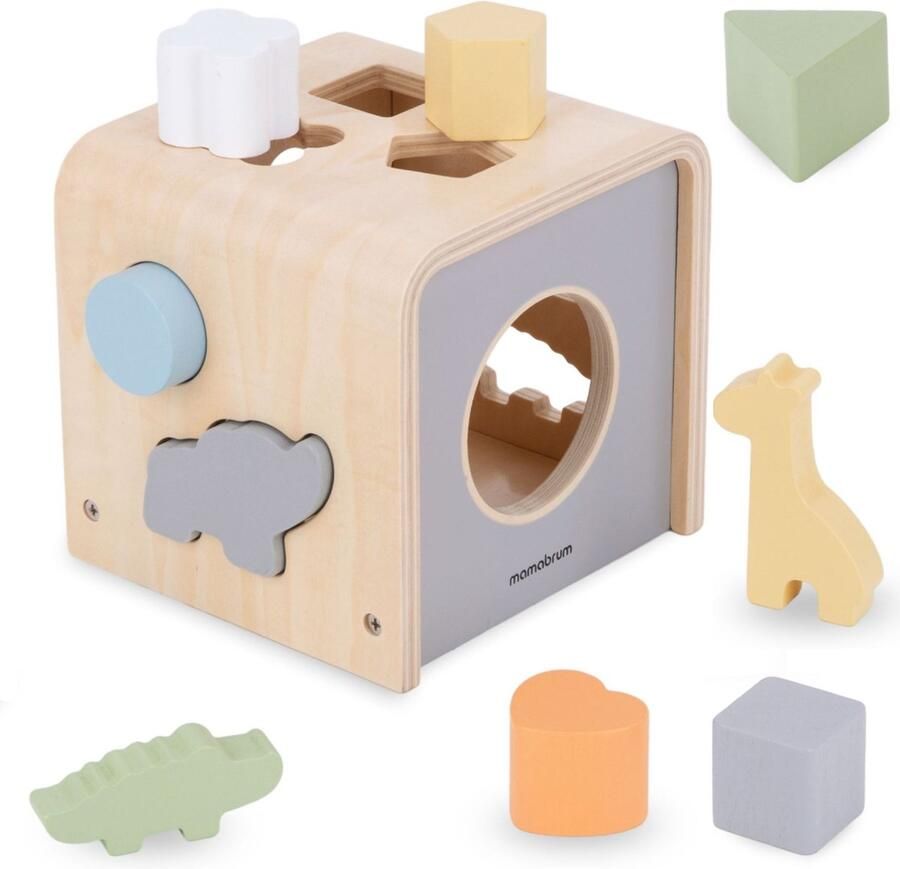 Mamabrum houten vormensorteerder met blokken 9 elementen houten kist met afgeronde zijkanten 9 blokken in verschillende vormen Stapelspel voor baby's Sorteerdoos voor kinderen