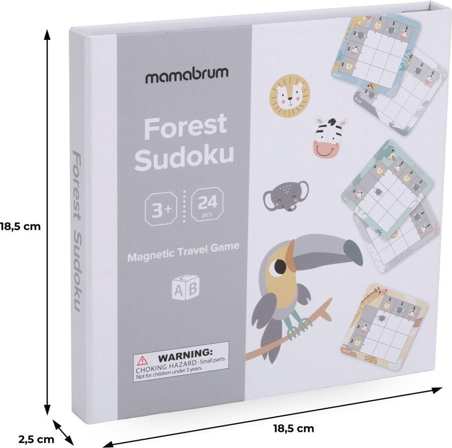 Mamabrum magnetisch reisspel Sudoku voor kinderen magnetische dozen en spelstukken 15 dubbelzijdige bordkaarten 9 magnetische dierenspelstukken Sudoku bordspel