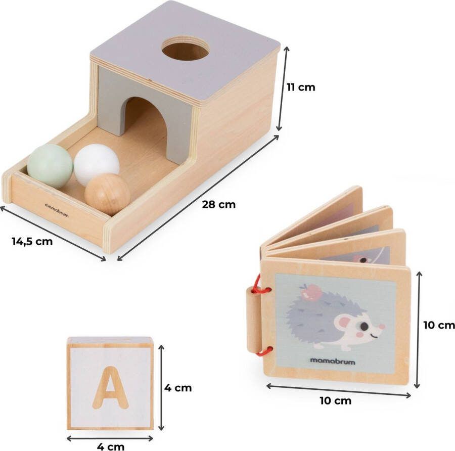 Mamabrum Montessori leerbox voor kinderen 6 educatieve spellen houten speelgoed rammelaar blokken machine egel boek van hout