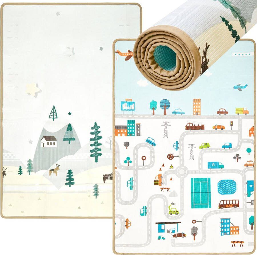 Mamabrum Speelkleed Dubbelzijdig Verkeerskleed Stad en Wegen Foamen Speelmat Opbergtas Sprookje Winter Speel Kleed 120x180cm – foam