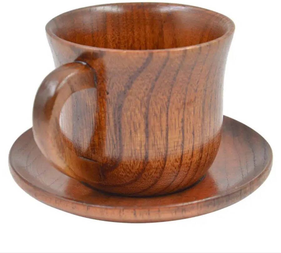 Manara hout 6-delige set houten kop schotel lepel set koffie thee soep gereedschap accessoires kop en schotel set bruin eiken Authentieke Smaak