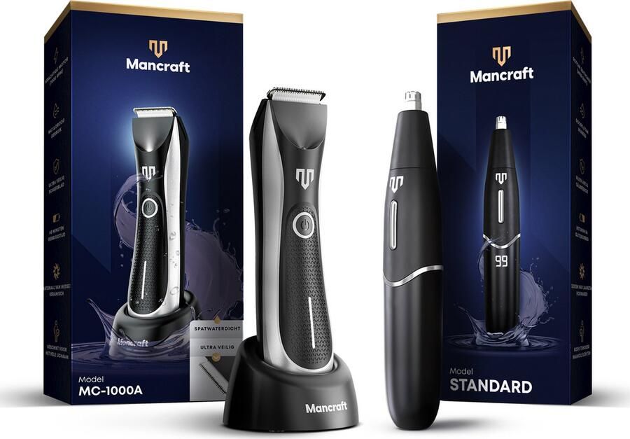 Mancraft Bodygroomer Mannen Waterdicht Trimmer voor Lichaam en Schaamstreek Schaamhaar Trimmer Met Neustrimmer