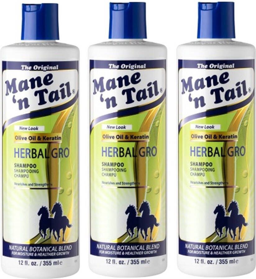 Mane 'n Tail MANE ´N TAIL Shampoo Herbal Gro – 3 pak – Olijfolie en Kruiden – Volume Glans