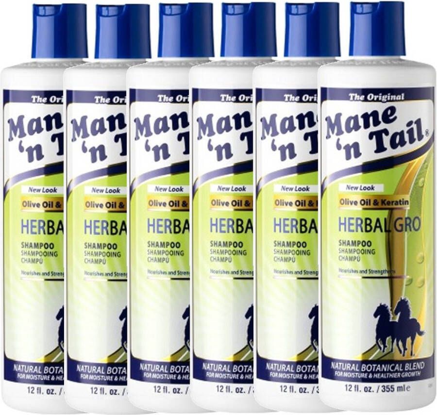 Mane 'n Tail MANE ´N TAIL Shampoo Herbal Gro – 6 pak – Olijfolie en Kruiden – Volume Glans
