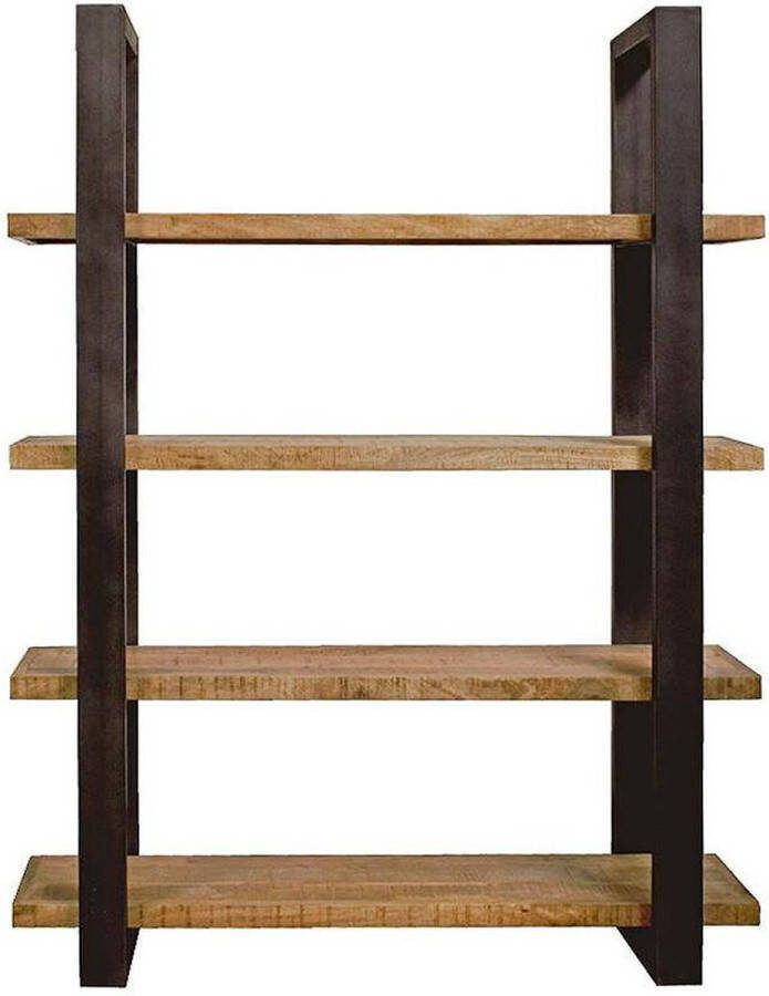 Mahom Mangohouten Boekenkast Durham 120 cm Industrieel Vitrinekast van Mangohout & Metaal Industriële Buffetkast