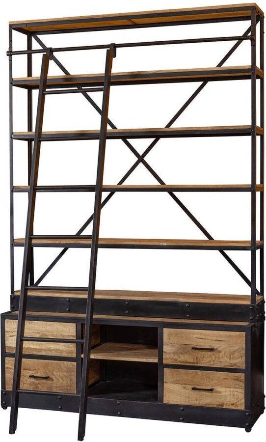 Mahom Mangohouten Boekenkast Lincoln 160 x 245 cm Industrieel Vitrinekast van Mangohout & Metaal Industriële Buffetkast