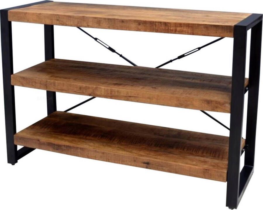 Mahom Mangohouten Boekenkast Minneapolis 120 cm Laag Industrieel Vitrinekast van Mangohout & Metaal Industriële Buffetkast