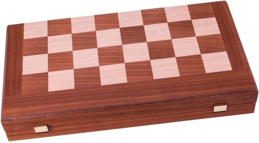 Manopoulos Mahonie combo Schaken Dammen Backgammon set 30x17 cm Top Kwaliteit Klasse en Geweldig