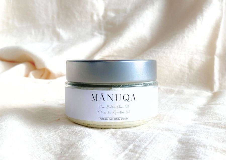 MĀNUQA All Natural Body Scrub Lavendel met epsom zout (230 ml) hydraterend verzorgend beschermend en parfumvrij
