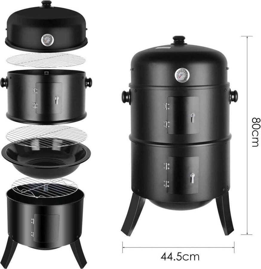 Manzibo BBQ Smoker bbq Grill Barbecue Rookoven Houtskool Voor Tuin Camping Ronde Barbeque Zwart