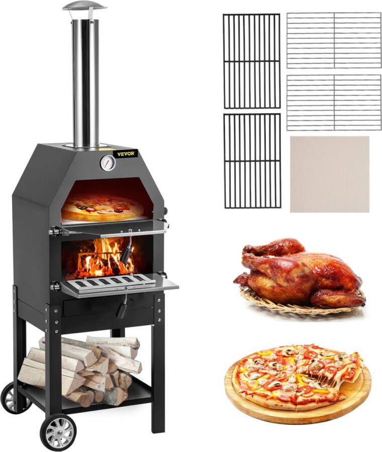 Manzibo Buitenoven Houtskooloven Hoge Temperatuur Pizzaoven BBQ Grill Outdoor Bakken Zwart Draagbaar