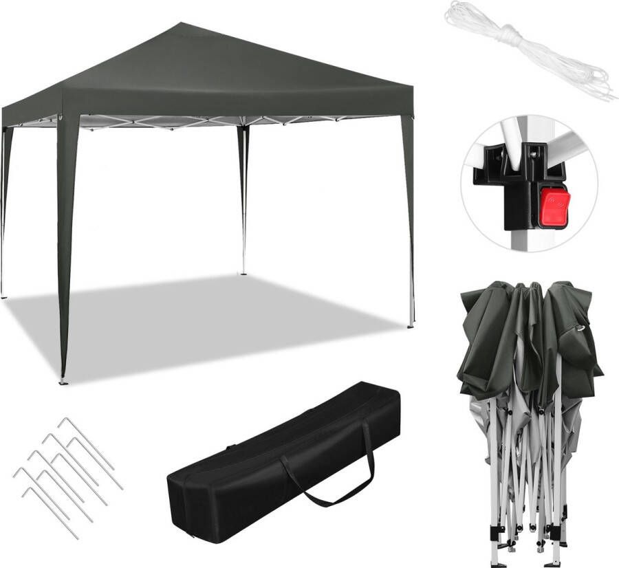 Manzibo Pop-Up Partytent Tent Tuin Voor Camping Pop-up Tent Feesttent 4 Palen Open zijkant Zwart