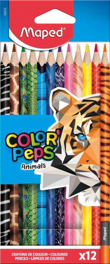 Maped kleurpotloden Color&apos;Peps Animals kartonnen etui met 12 stuks in geassorteerde kleuren