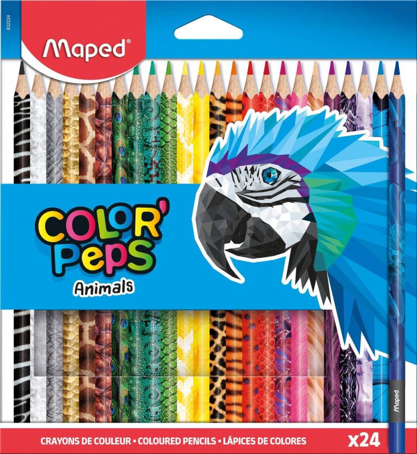 Maped kleurpotloden Color&apos;Peps Animals kartonnen etui met 24 stuks in geassorteerde kleuren