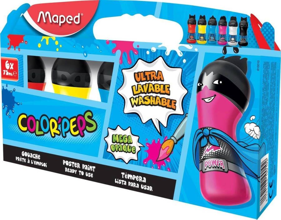 Maped Office 4x Maped Color'Peps plakkaatverf ophangdoos met 6 flacons van 75 ml in primaire geassorteerde kleuren