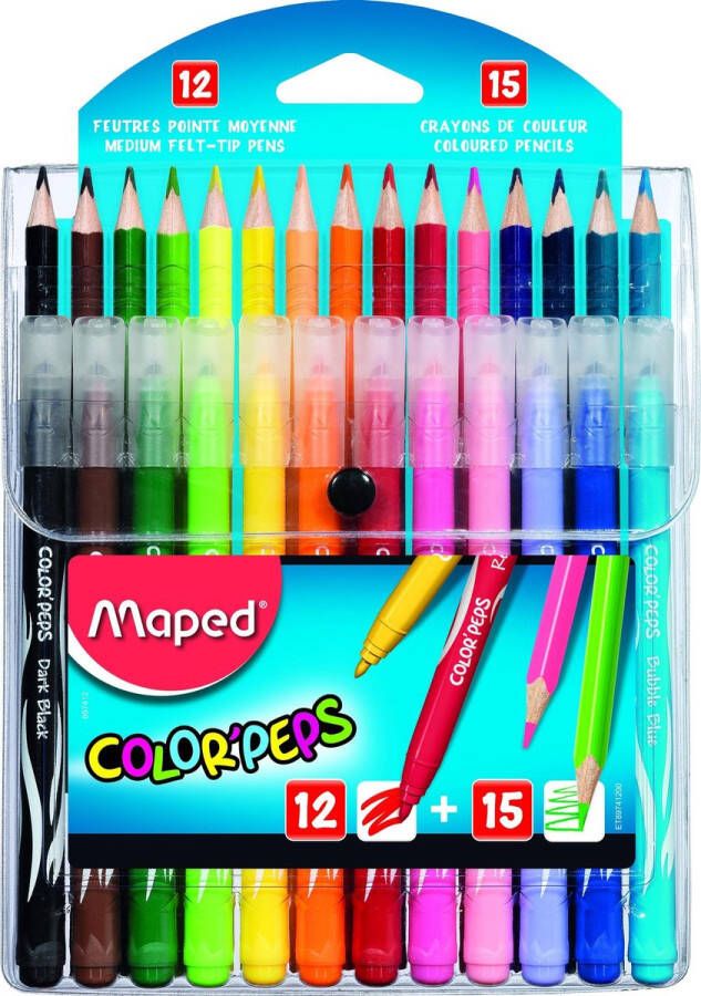 Maped Office Color'Peps COMBO PACK 12 viltstiften LONG LIFE + 15 kleurpotloden in etui