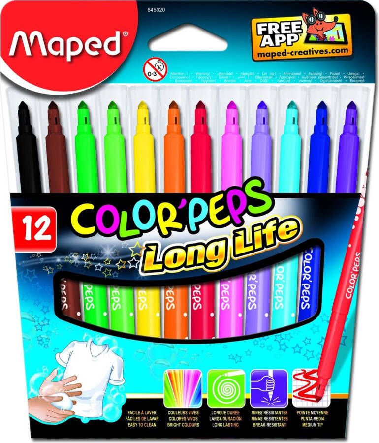 Maped Viltstift Color&apos;Peps 12 stiften in een kartonnen etui