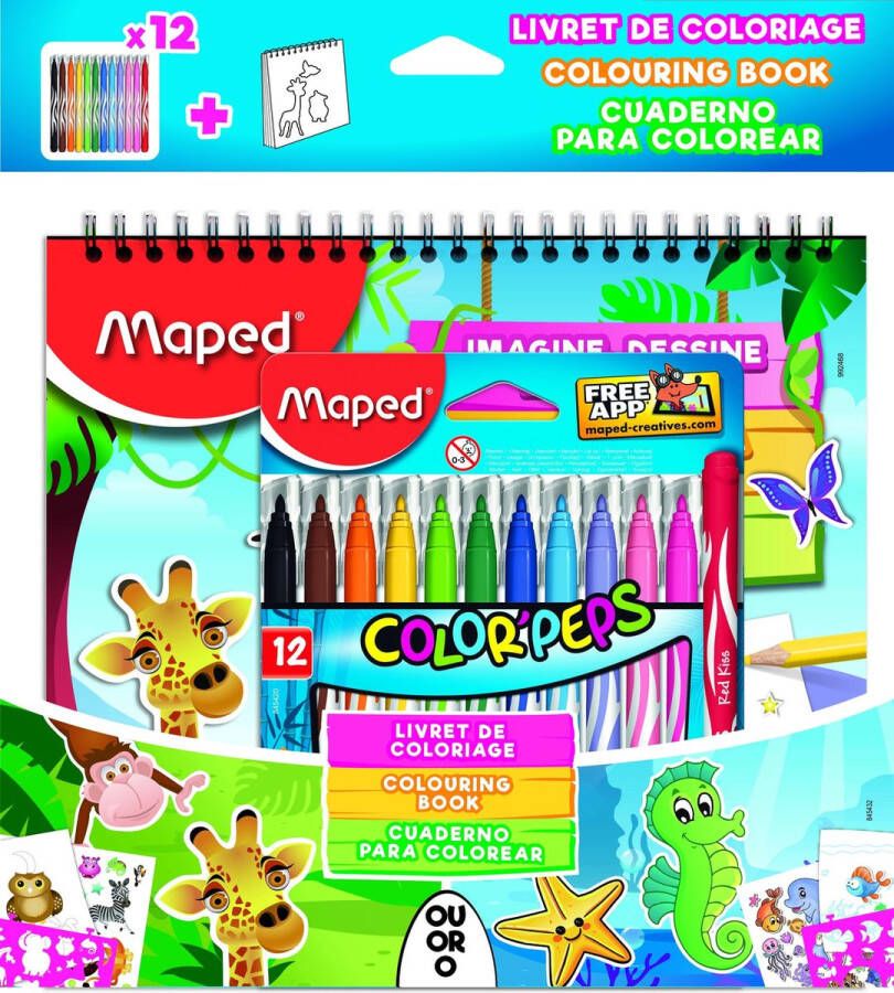 Maped Office COLOR'PEPS jungle viltstiften x 12 met activiteitenboek (sjablonen stickers kleurplaten)