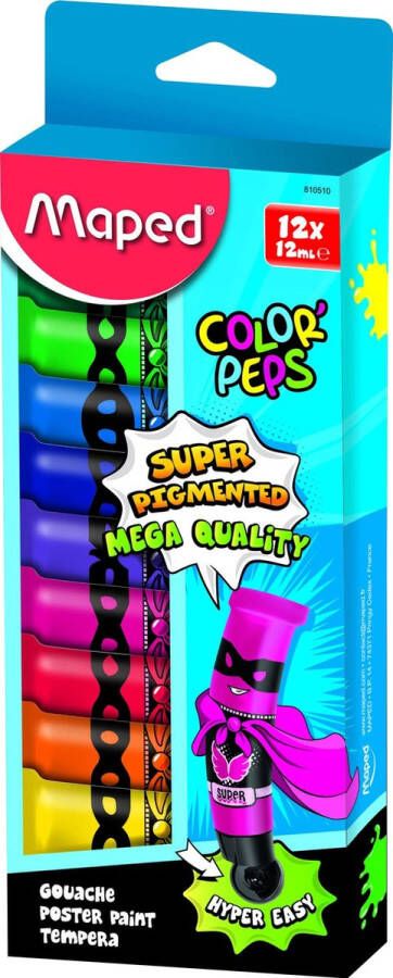 Maped Office COLOR'PEPS plakkaatverf ultra uitwasbaar assorti kleuren tubes à 12 ml in kartonnen doos x 12