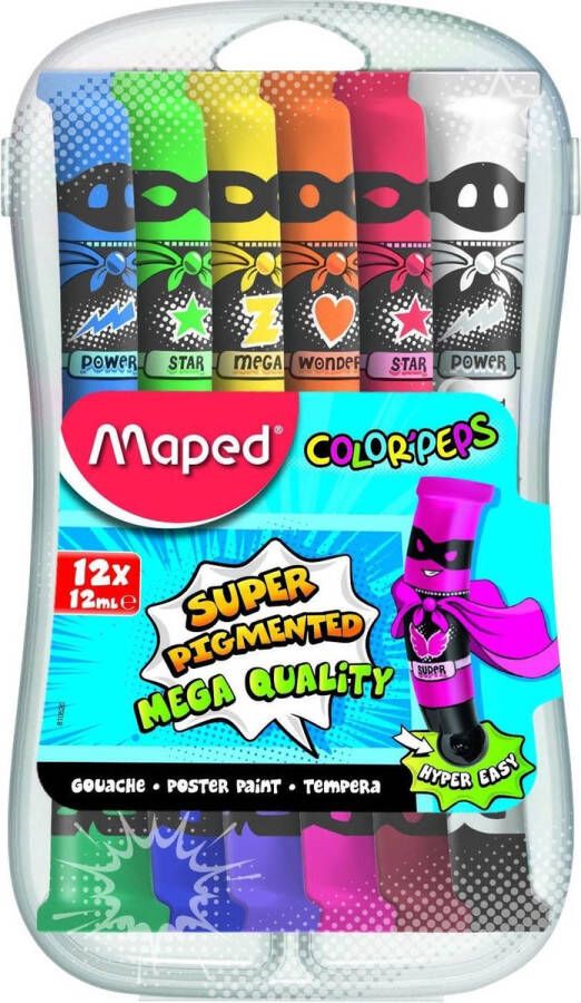 Maped Office COLOR'PEPS plakkaatverf ultra uitwasbaar assorti kleuren tubes à 12 ml in kunststof doos x 12