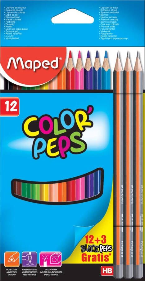 Maped Office Maped kleurpotloden Color'Peps kartonnen etui met 12 + 3 Black'Peps potloden gratis