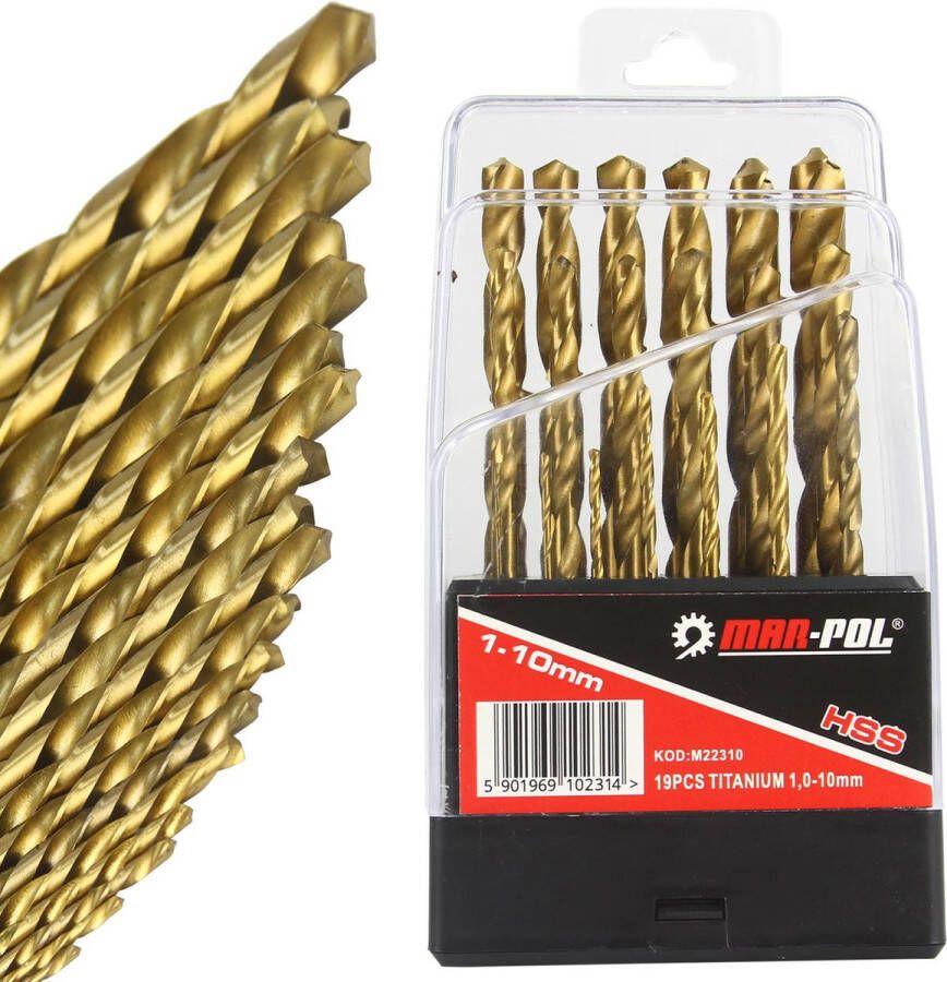 Mar-pol HSS Titanium Metaalboren spiraalboor set 19 delig t m 10mm