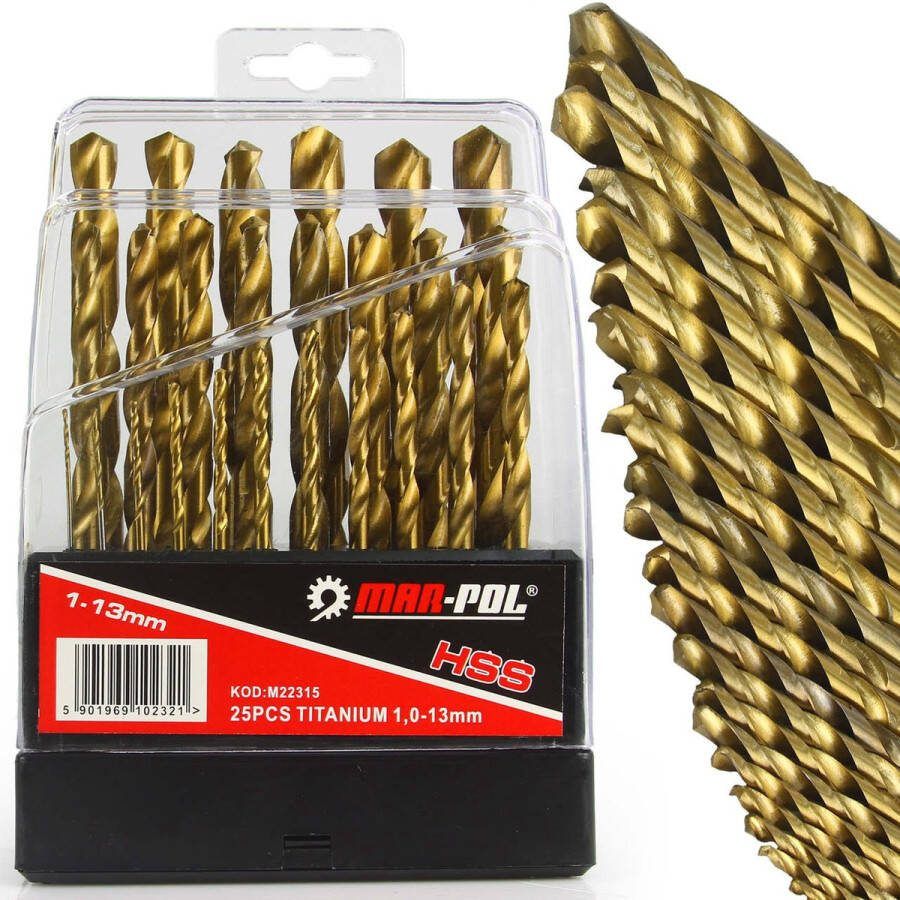 Mar-pol HSS Titanium Metaalboren spiraalboor set 25 delig t m 13mm