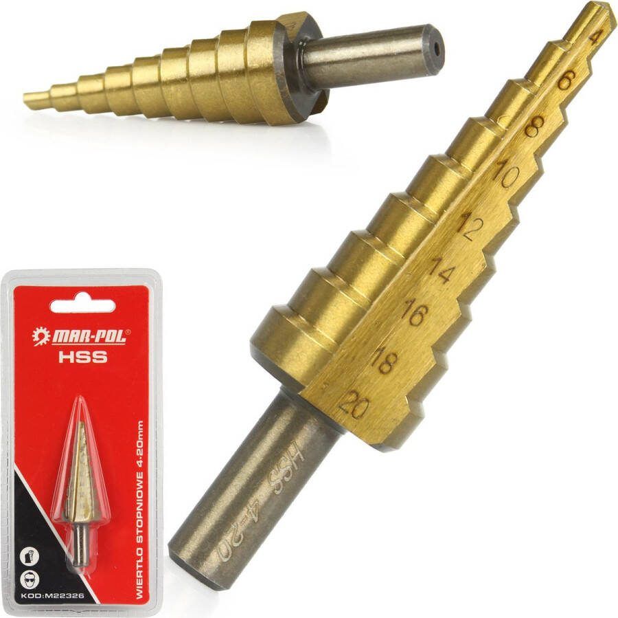 Mar-pol Stappenboor 4-20mm HSS Titanium Trappenboor Verzinkboor