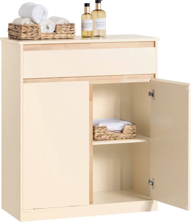 MARA Badkamerkast Kantelbare Wasmand Badkamermeubel Kolomkast Lage Kast Beige Geel 71 x 33 x 85 cm