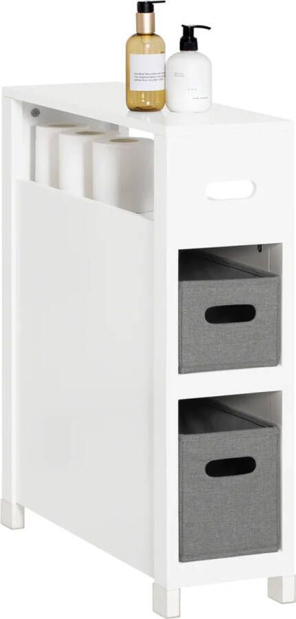 MARA Badkamerkast Lage Opbergkast Toiletkast Toiletrolhouder 2 Uitneembare Manden Wit MDF 20 x 60 x 70 cm