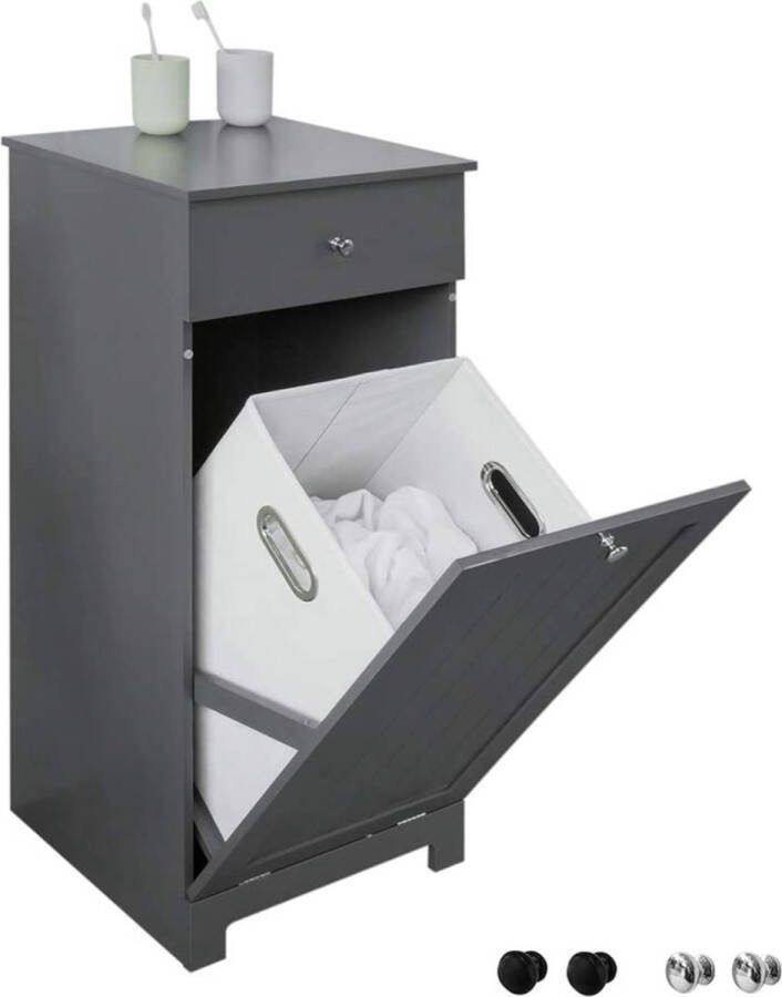 MARA Badkamerkast Opbergkast Wasmand uitklapbaar 1 Lade Grijs 40 x 90 x 38 cm