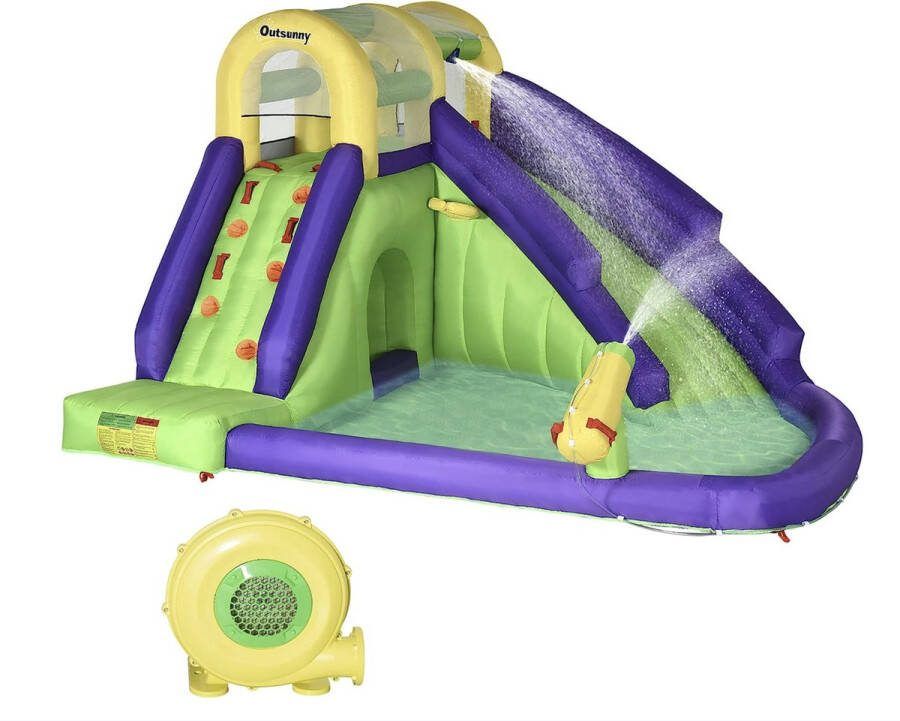 MARA Opblaasbaar Springkasteel Springkussen Speelzwembad Waterglijbaan Klimwand Trampoline Waterpark voor kinderen XXL 95 x 355 x 235 cm
