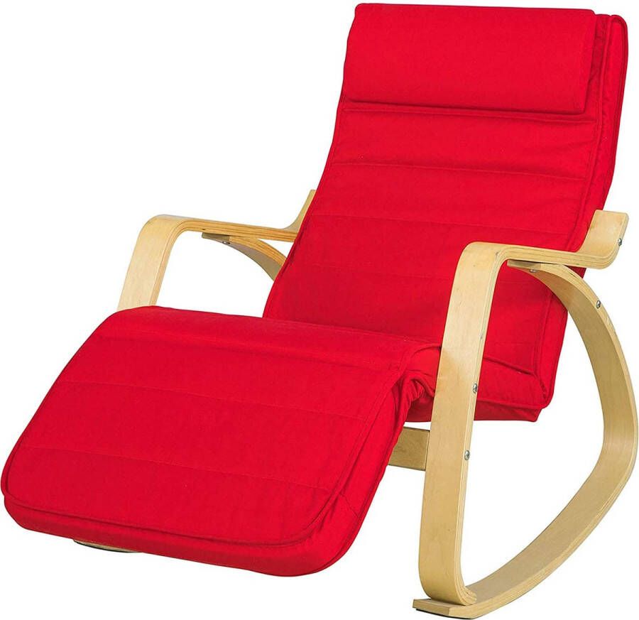 MARA Schommelstoel Verstelbare voetensteun Relaxfauteuil Comfortabel Rood Berkenhout 56 x 80 x 90 cm