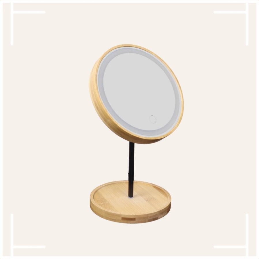 MARBEAUX Make-up Spiegel Scheerspiegel Led Touch Staand Rond Bamboo 18 9x31cm Spiegels